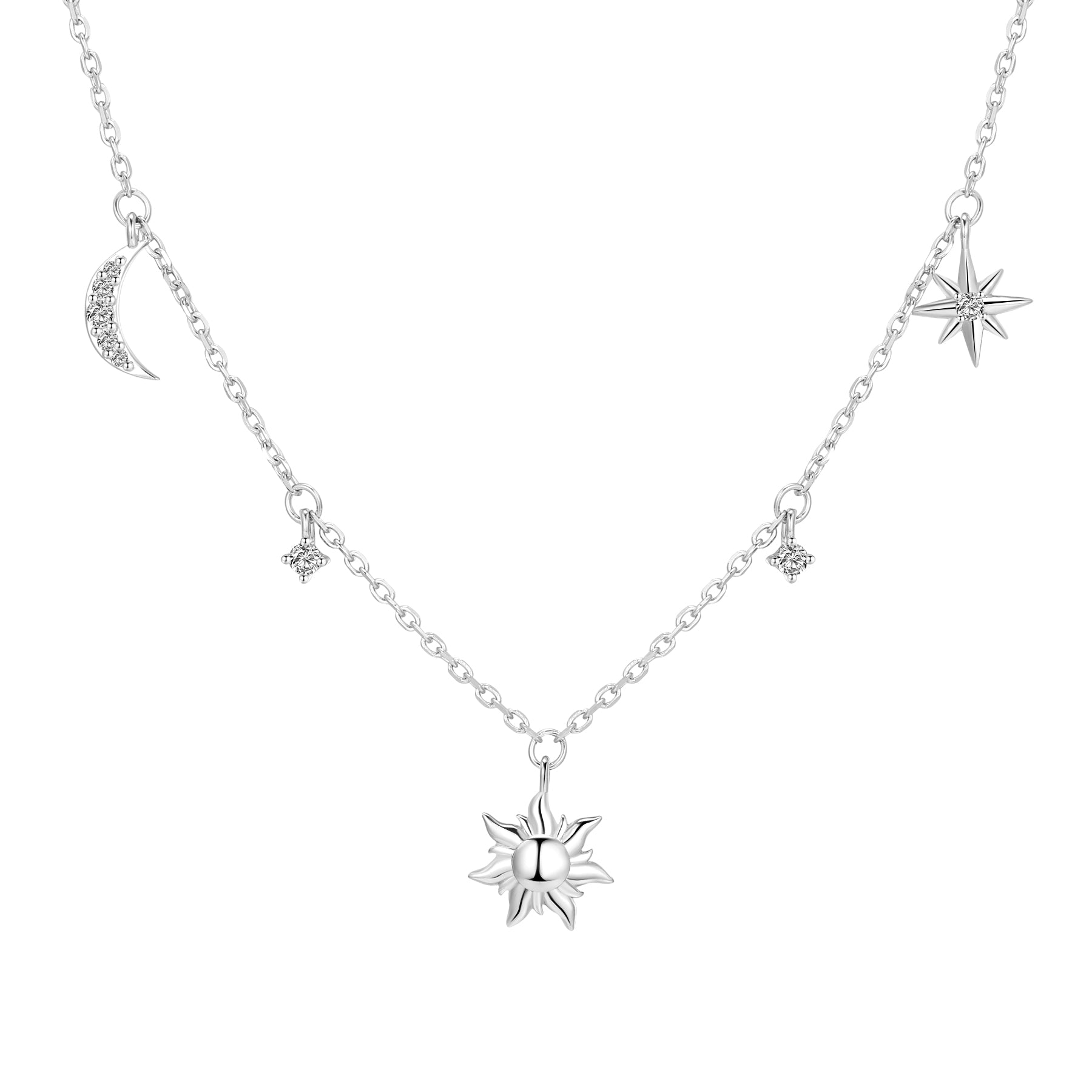 Collier Charms Soleil Lune et Étoiles Sterling Argent